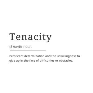 Introducing our "Tenacity" Wall Art Print, a compelling and uplifting addition to your space that encapsulates the spirit of tenacity in a contemporary and empowering design. This distinct print showcases a thoughtfully curated journey, emphasizing the attributes that embody tenacity and appreciation. Tenacity Definition, Tenacity Quotes, Home Decor Minimalist, Decor Prints, Motivational Prints, Decor Minimalist, Social Work, English Words, Definition Prints