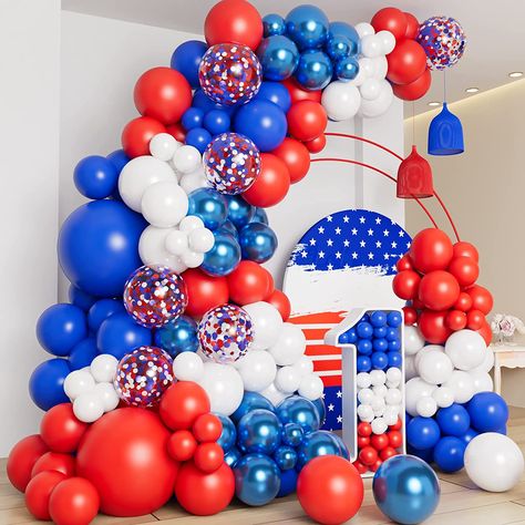 138Pcs Red White and Blue Balloon Garland Arch Kit for 4th of July Independence Day Veterans Memorial Day Baby Shower Birthday Party Baseball Patriotic Theme Party Red White and Blue Decorations Pastel Balloons, Blue Balloon, Birthday Party Theme Decorations, Garland Arch, Baby Boy 1st Birthday, Balloon Flowers, White Balloons, Arch Kit, Blue Balloons