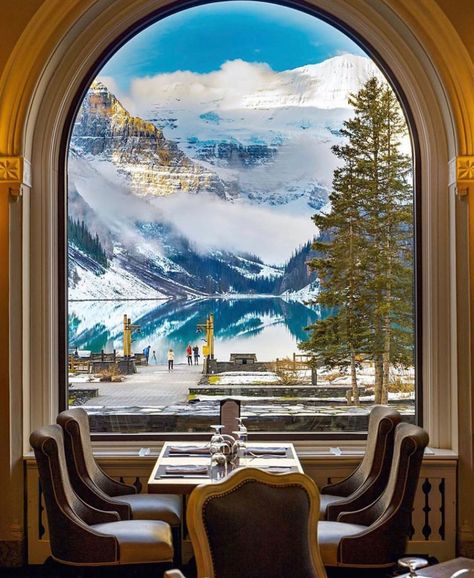 View From Inside of The Fairmont Chateau Lake Louise. Outdoor Activities For Adults, Lake Louise Canada, Lake Louise Banff, Vacay Ideas, Fairmont Chateau Lake Louise, Fairmont Banff Springs, Fairmont Banff, Chateau Lake Louise, Emerald Lake