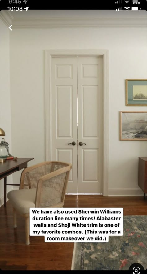 White Wall And Trim, White Wall Cream Trim, Sherwin Williams Paint And Trim, Walls And Trim Color Ideas, Subtle Contrast Trim, Best Contrast Trim Colors, Shoji White Walls Alabaster Trim, White Walls Off White Trim, Shoji White Walls And Trim