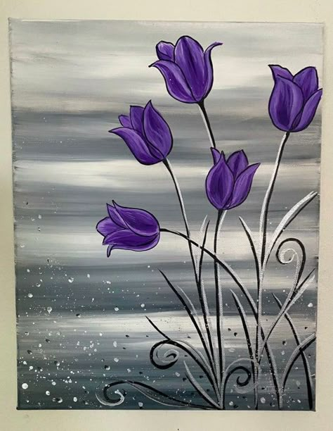 Hidden Language, Tulip Painting, Flower Painting Canvas, Purple Tulips, Cat Air, Canvas Painting Diy, Spring Painting, Simple Acrylic Paintings, Language Of Flowers