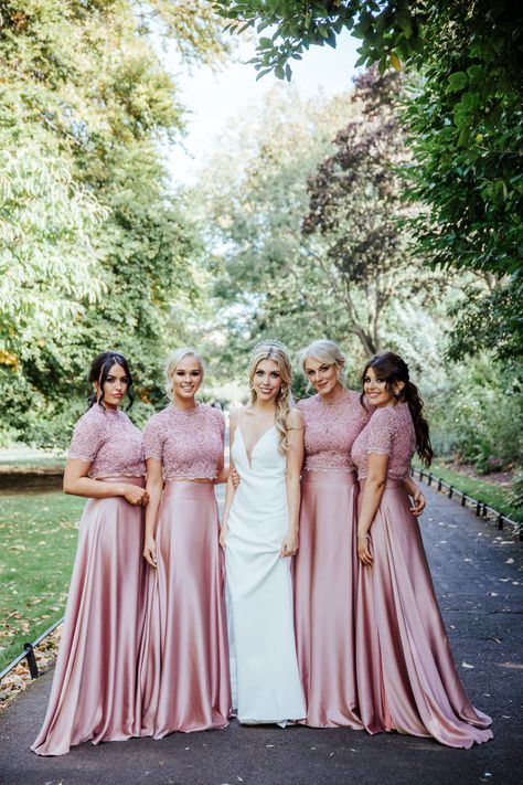 Bridesmaid Dresses 2 Piece, Baby Pink Bridesmaid Dresses, 2 Piece Bridesmaid Dress, Bridesmaid Aesthetic, Baby Pink Bridesmaids Dresses, Formal Decor, Wedding Gown Ideas, Aesthetic Dress Outfit, Circle Skirt Outfits