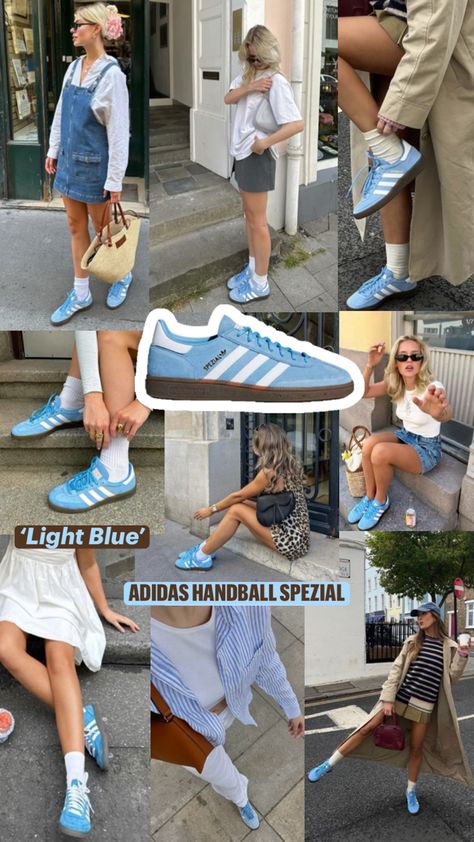 Blue Adidas Outfit, Blue Sneakers Outfit, Blue Shoes Outfit, Adidas Gazelle Blue, Samba Adidas Outfit, Adidas Outfit Shoes, Adidas Handball Spezial, Samba Outfit, Adidas Handball