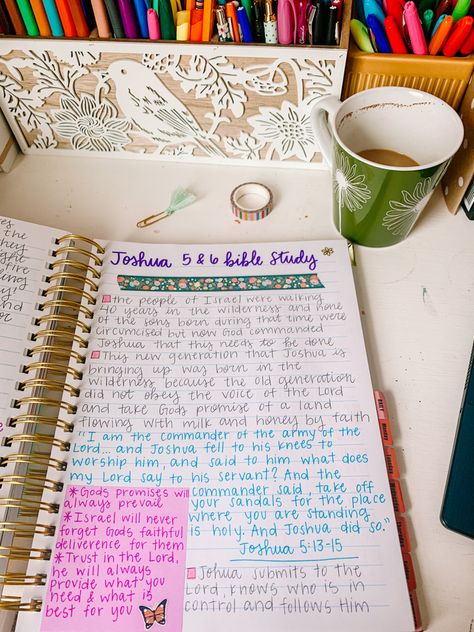 God’s promises will always prevail! 💗 Trust in the Lord, He will always provide what you need and what is best for you! Joshua Bible Journaling, Bible Journaling Notes, Drawing Bible, Joshua 5, Joshua Bible, Journal Binder, Handwriting Ideas, Motivational Bible Verses, Study Notebook