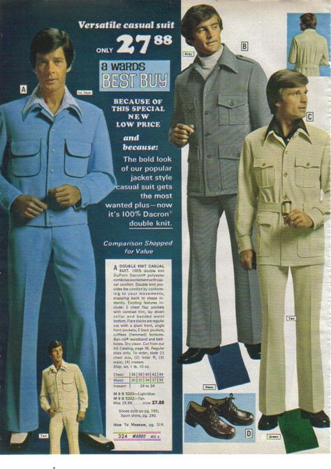 Leisure Suit: a casual suit consisting of a shirt-like jacket and matching trousers, 1970s fad 70s Menswear, 1970s Mens Fashion, 70s Fashion Men, Disco Dancing, Suits Show, 1970s Men, Menswear Inspiration, Gentlemen's Club, 70s Men