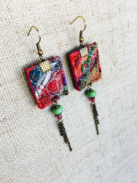 Återvinna Jeans, Fiber Art Jewelry, Mixed Media Jewelry, Fabric Earrings, Fiber Jewelry, Felt Jewelry, Jewelry Picture, Paper Jewelry, Textile Jewelry