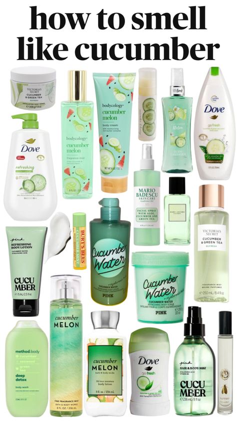 how to smell like cucumber. how to smell like cucumber mint. how to smell like cucumber melon. how to smell fresh Smell Like Cucumber, Combo Skin Care, Cucumber Scent, Shimmer Body Oil, Fragrances Perfume Woman, Body Hygiene, Cucumber Melon, Shower Skin Care, Perfect Skin Care Routine