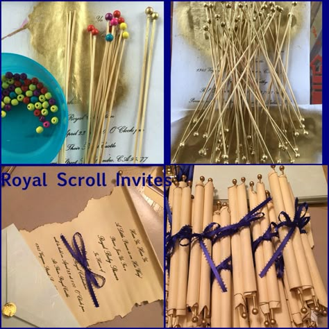 Custom Royal Scroll invitations Royal Scroll Invitation, Historical Party Theme, Diy Scroll Invitations, Royalty Theme Party, Descendants Party Ideas Birthdays, Royalty Theme, Scroll Invitations, Royal Invitation, Scroll Wedding Invitations