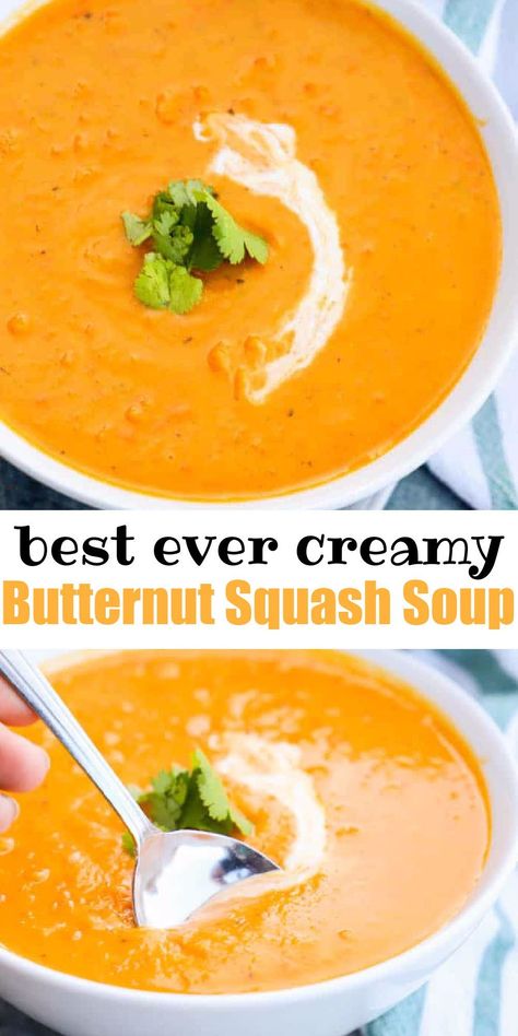 Best Butternut Squash Soup, Vegan Butternut Squash Soup, Butternut Squash Soup Recipe, Easy Butternut Squash, Curried Butternut Squash Soup, Butternut Soup, Butternut Squash Recipes Soup, Squash Soup Recipe, Roasted Butternut Squash Soup