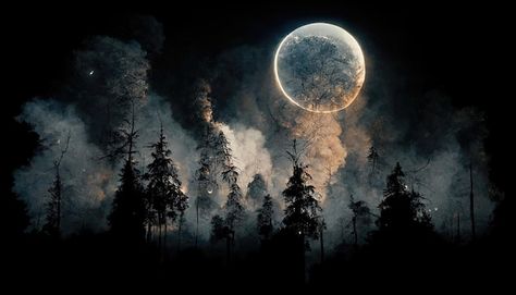 Photo full moon in the night sky forest ... | Premium Photo #Freepik #photo #moonlight #moon-illustration #moon #fantasy-background Pics For Laptop Background, Night Sky Aesthetic Wallpaper Desktop, Moon Background Landscape, Moon Wallpaper Laptop Hd, Night Aesthetic Wallpaper Laptop, Moon Aesthetic Wallpaper Laptop, Background Laptop Aesthetic, Moon Desktop Wallpaper, Moonlight Pictures