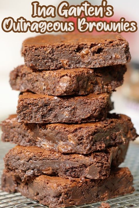 Brownie jenga tower with Ina Garten's outrageous brownies piled high and ready to eat Sheet Pan Brownies, Pan Brownies, Outrageous Brownies, Two Bite Brownies, Pan Cookies, Warm Chocolate, Chef Tips, The Best Dessert, Unsweetened Chocolate