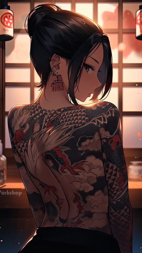 Yakuza Girl, Yakuza Anime, Japan Tattoo Design, Fantasy Drawings, Samurai Tattoo, Tattoed Girls, Samurai Art, Cool Wallpapers Art, Anime Canvas