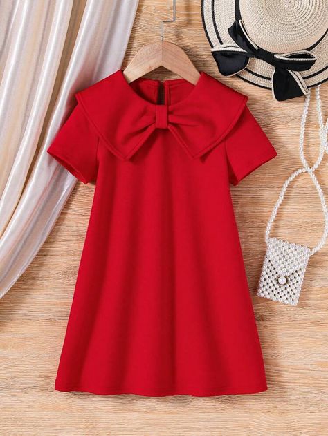 SHEIN Toddler Girls Statement Collar Tee Dress | SHEIN USA Kids Dress Collection, Dress Baby Girl, Statement Collar, Kids Dress Patterns, Kids Dress Wear, Baby Dress Design, Kids Gown, Girls Casual Dresses, Baby Frocks Designs