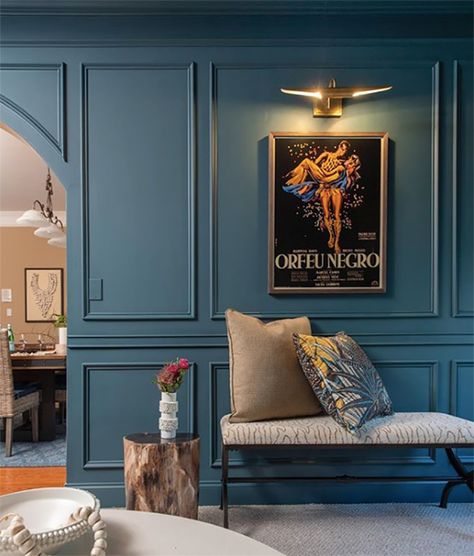 Painting the Music Room + Jewel Toned Inspiration - Chris Loves Julia Jewel Tone Bedroom, Jewel Tone Decor, Office Plan, Chris Loves Julia, Blue Rooms, Leather Ottoman, Media Room, Music Room, Room Paint