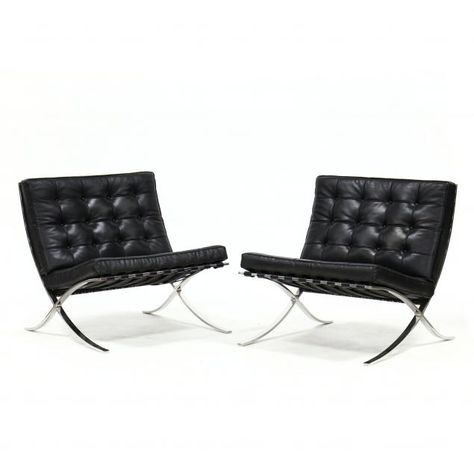 Ludwig Mies van der Rohe (German, 1886-1969), Pair of Barcelona Lounge Chairs Dark Futurism, Modernist House, Ludwig Mies Van Der Rohe, American Icons, Van Der Rohe, Mies Van Der Rohe, Barcelona Chair, Futurism, Lounge Chairs