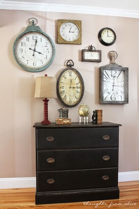 Clock Gallery Wall, Staircase Art, Comfy House, Farmhouse Gallery Wall, Clock Collection, Coffee Area, Entry Ways, Gallery Wall Living Room, Steampunk Decor