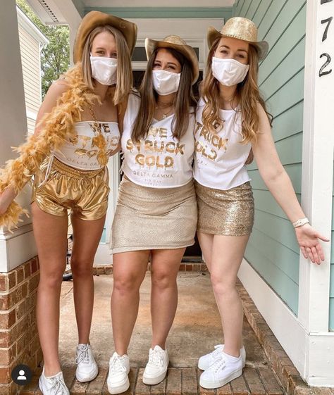 Gold Theme Football Game Outfit, Gold Out Football Game Outfit Highschool, Gold Rush Party, Football Game Outfit Highschool, Spirit Day Ideas, Rush Sorority, Sorority Themes, Spirit Days, Recruitment Themes