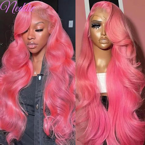 Pink Colored Body Wave 30 40 Inch Lace Frontal Wig 13x4 13x6 Brazilian HD Transparent Human Hair For Pink Wig Human Hair, Pink Lace Front Wig, Birthday Basket, Hairstyle Inspo, Hair For Women, Human Wigs, Bald Heads, Hot Hair Styles, Frontal Wig