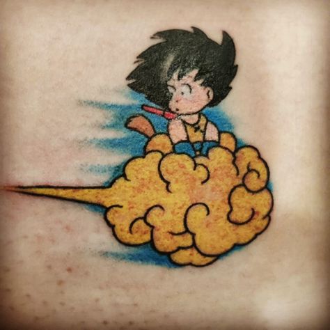 Nimbus Cloud Tattoo, Nimbus Tattoo, Goku Riding Nimbus Tattoo, Dbz Small Tattoo, Dragon Ball Inspired Tattoo, Goku Nimbus Tattoo, Goku Riding Nimbus, Dragon Ball Tattoo, Cloud Tattoo