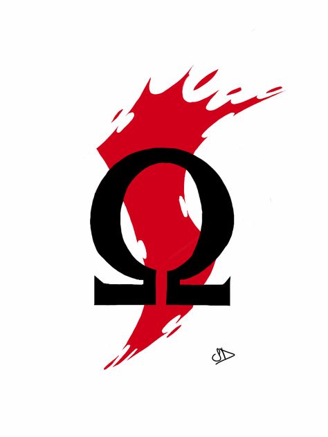 God of War tattoo Omega Logo, The Story, Red, Black