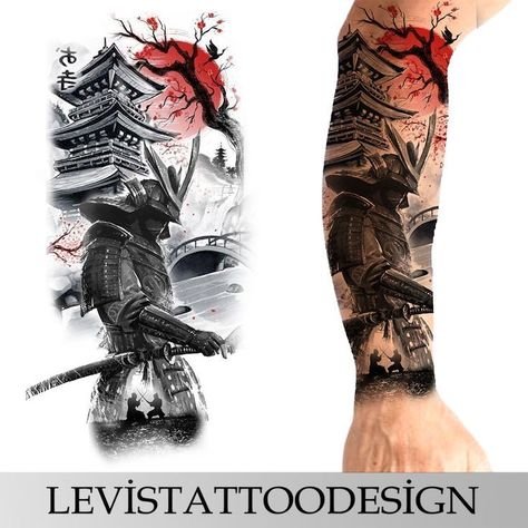 Samurai tattoo design Japanese Forearm Tattoo, Tattoo Japonais, Tattoos Arm Mann, Ninja Tattoo, Blitz Tattoo, Realistic Tattoo Design, Japanese Warrior Tattoo, Samurai Tattoo Sleeve, Samurai Warrior Tattoo