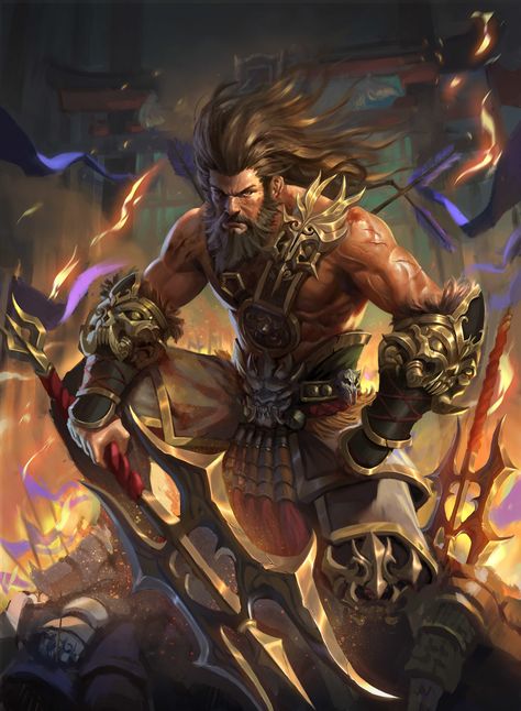 ArtStation - 典韦, Leo Zhu Raging Barbarian, King Tattoos, Roleplay Characters, Shiva Art, Male Character, Fantasy Male, Fantasy Warrior, God Art, God Illustrations