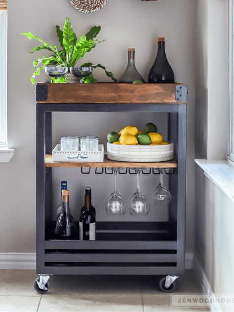 Building your own bar cart isn't difficult once you have a little inspiration. Modern, industrial, outdoor, indoor -- we've got every style covered in this roundup of 35 bar carts. Each DIY Bar Cart is built from scratch and is mounted on wheels! Ikea Bed Slats, Diy Kitchen Cart, Ikea Bar Cart, Build Your Own Bar, Industrial Bar Cart, Ikea Bar, Wood Bar Cart, Casual Kitchen, Modern Bar Cart