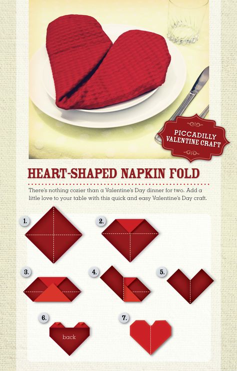 Heart Shaped Napkin Folding How To #247moms Valentine Home Decor Ideas, Diy Napkin Folding, Napkin Ideas, Valentine Home Decor, Kids Food Crafts, Valentines Bricolage, Valentine Table, Crafts By Season, Creative Napkins