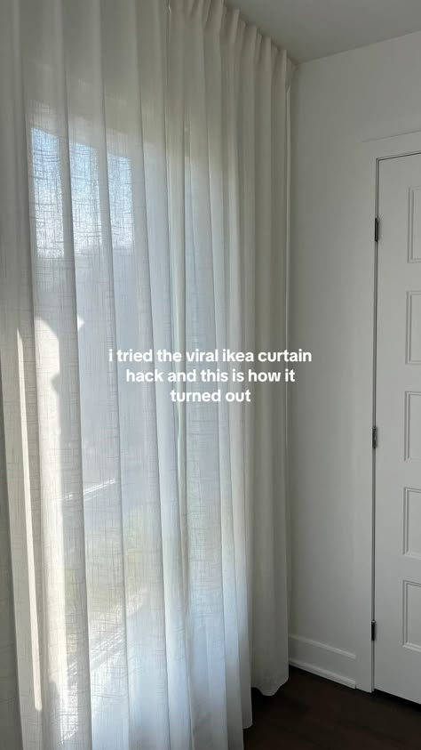 Custom looking curtains made with the Vidga Single Rail Track and Silverlönn Curtains from Ikea. Perfect for my bedroom. Follow @blissfullymy on Instagram for more DIY and home decor inspo. Ikea Curtain Hack, Extra Long Curtain Rods, Ikea Curtain, Ikea Inspired Bedroom, Ikea Inspired Living Room, Long Curtain Rods, Floor To Ceiling Curtains, Apartment Vision Board, First Apartment Tips