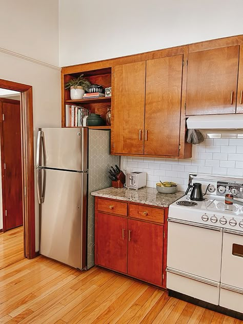 How To Turn A Kitchen Cabinet Into Open Shelving 1960s Kitchen Cabinets, Easy Diy Kitchen Cabinets, Flat Kitchen Cabinets, 1950s Kitchen Cabinets, Diy Open Shelving, Open Kitchen Cabinets, No Upper Cabinets, Kitchen Shelving, Old Kitchen Cabinets