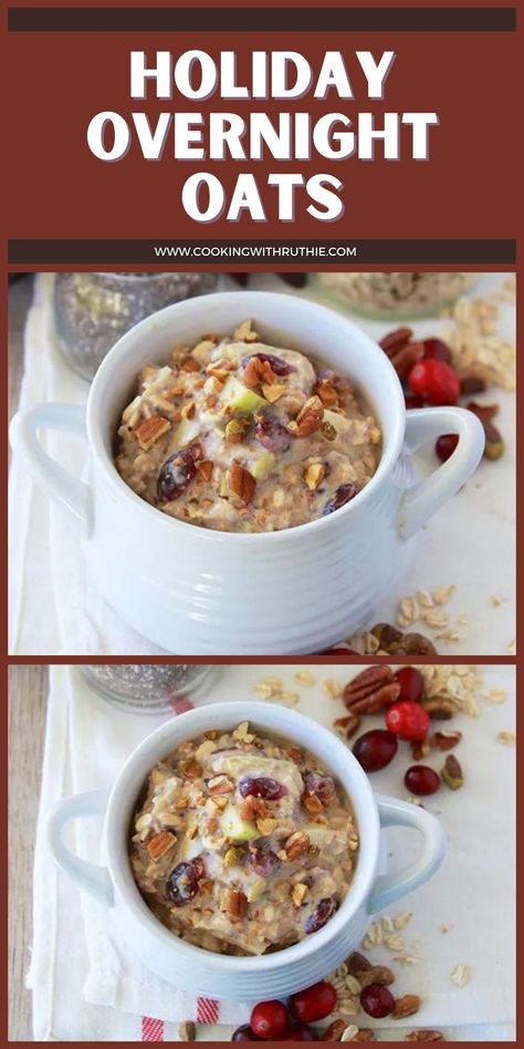 Start your day right with the simple and delightful Holiday Overnight Oats Recipe. Packed with healthy ingredients like whole grain oats, chia seeds, dried cranberries, golden raisins, apples, oranges, pecans, and pistachios, these overnight oats are perfect for a holiday brunch. || cookingwithruthie.com #holidayrecipe #holidaybrunch #breakfastrecipe Apples And Oranges, Holiday Brunch, Oats Recipe, Golden Raisins, Healthy Ingredients, Overnight Oats Recipe, Oats Recipes, Seasonal Recipes, How To Make Breakfast