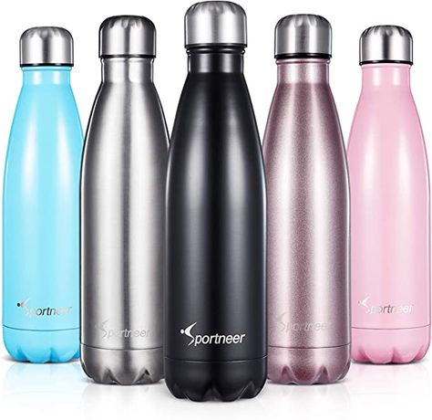 Amazon.com: Flask Water Bottles: Sportneer 17oz Insulated Stainless Steel Water Bottle Reusable Double Walled Metal Bottle Cola Shape Thermos Leak-Proof 24 Hours Cold 12 Hours Hot for Travel Hiking, 500ml Black : Home & Kitchen Hiking Water Bottle, Water Flask, Iron Water, Flask Bottle, Flask Water Bottle, Vacuum Insulated Water Bottle, Travel Water Bottle, Metal Water Bottle, Metal Bottle