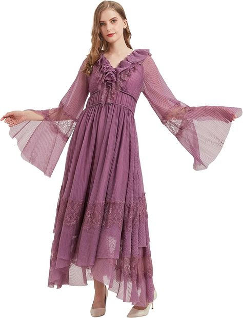 Amazon.com: Women's Concert Gown Music World Tour Inspired Folklore ERA Dress Purple,S : Clothing, Shoes & Jewelry Taylor Swift Purple Folklore Dress, Purple Folklore Dress, Evermore Inspired Outfits, Folklore Clothes, Concert Gown, Purple Fairy Dress, Eras Fits, Flowy Sleeve Dress, Folklore Style