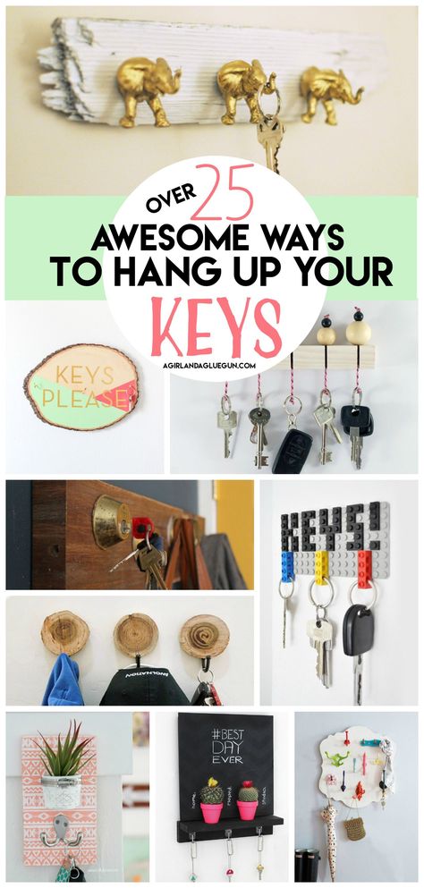 Key holder roundup lots of fun ways to hang up your keys! - A girl and a glue gun #keysholder #keys #organize Key Organizer Diy, Fun And Easy Diys, Key Holder Diy, Jewerly Organizer, Easy Diys, Sewing Room Organization, Jewelry Holders, Key Holders, Key Hanger