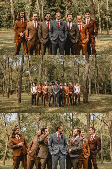 Vibrant mismatched jewel tones and a carefree energy filled this woodsy wedding daydream!! Prepare to rethink your entire wedding day with inspiration from Bekah + Tony // a colorful + carefree woodsy wedding at Lost Hill Lake now ON THE BLOG✨ ——— lost hill lake wedding | jewel tone wedding colors | st. louis wedding | outdoor wedding inspo | earthy wedding decor | @karahogansonphoto Groomsmen Attire Mismatched, Earthy Wedding Decor, Fall Groomsmen, Mismatched Groomsmen, Jewel Tone Wedding Colors, Groomsmen Colours, Earthy Wedding, Enchanted Forest Wedding, Jewel Tone Wedding