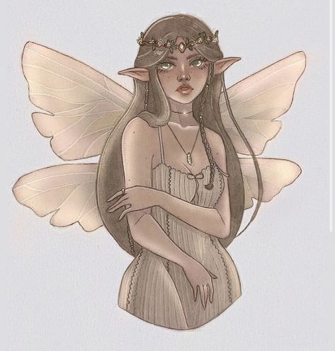 Fairy Items Drawing, Elf Crown Drawing, Medieval Princess Drawing, Fantasy Things To Draw, Pixie Drawing Fairy Art, Fairy Wings Illustration, Nature Fairy Drawing, Fairy Base Drawing, Fairy Pose Reference Drawing