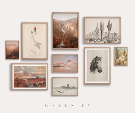 Vintage Southwestern Gallery Arizona Wall Art Set of 9 - Etsy Canada Southwest Art Prints, Cowgirl Apartment, Southwest Artwork, Southwest Wall Decor, Boho Entryway, Southwestern Wall Art, Ranch Cowboy, Western Wall Decor, Western Posters