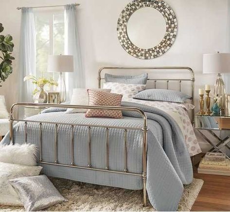 17 Timeless Metal Bed Designs That Will Fit In Any Interior Style Basement Bedroom, Basement Bedrooms, Metal Bed, Metal Bed Frame, Metal Beds, Bed Ideas, Frame Decor, Bed Decor, My Bedroom