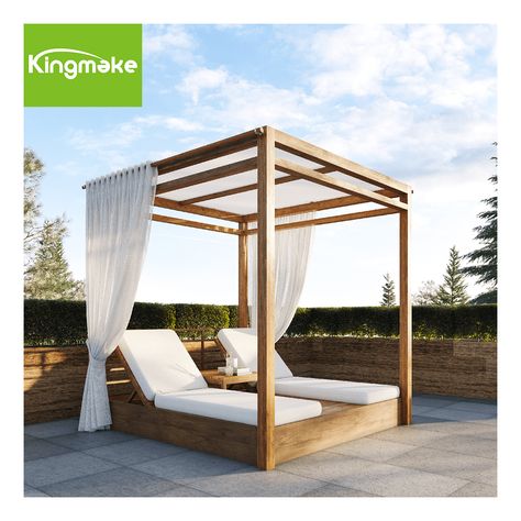 High End Teak Wood Material Square Shape Hotel Daybed With Canopy Beach Cabana Outdoor Daybed Teak With Curtain Cushion - Buy Sunbeds sunbeds Beach sunbed Outdoor Furniture Product on Alibaba.com Outdoor Day Beds, Daybed Outdoor, Daybed Canopy, Kitchen Design Diy, Outdoor Patio Space, Fabric Curtain, Outdoor Daybed, Four Poster, Black Floor Lamp