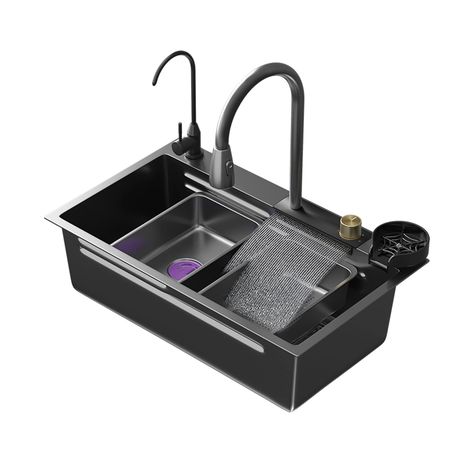 Sink With Bottle Washer, Kitchen Sink With Cup Washer, Kitchen Sink With Cup Rinser, Sink With Cup Rinser, Black Undermount Kitchen Sink, Deep Sink Kitchen, Kitchen Sink Ideas, Bay Cottage, Waterfall Kitchen