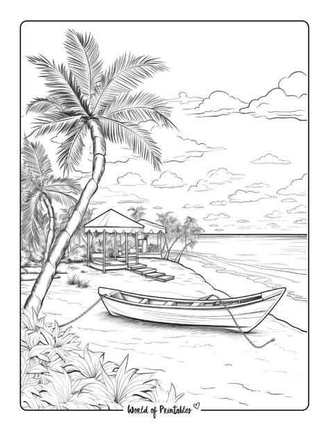 Beach Coloring Pages - World of Printables Beach Coloring Pages, Scene Princess, Sandy Shores, Online Coloring Pages, Ancient Myths, Retro Theme, Steampunk Design, African Wildlife, Fantasy Fairy