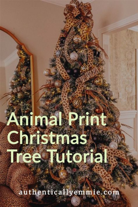 Animal Theme Christmas Tree, Animal Christmas Tree, Jungle Theme Christmas Tree, Christmas Tree Animal Theme, Animal Print Christmas Tree Ideas, Safari Christmas Decor, Safari Theme Christmas Tree, African Inspired Christmas Tree, Africa Christmas Decorations