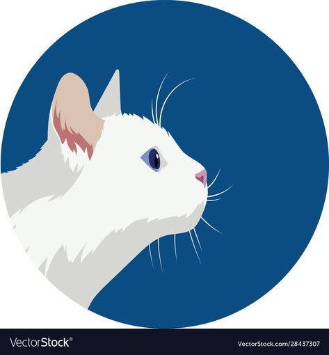 Profile Portrait, Cat Profile, Cat Vector, Blue Circle, Flat Style, White Cat, Png Images, Illustrator, Blue