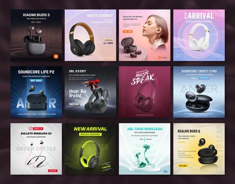 Headphone-Earphone-Social-Media-Post-Banner-Design Sample Website Design, Post Banner Design, Social Media Poster, Ad Creative, Social Media Design Inspiration, Landscape Poster, Catalog Design, Post Design, Freelancing Jobs