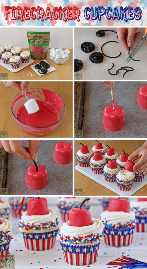 How To Make Firecrackers, Firecracker Cupcakes, Patriotic Food, Small Portions, 4th Of July Desserts, Fourth Of July Food, 4th Of July Celebration, 4th Of July Decorations, Snacks Für Party