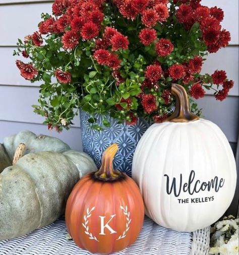 #ad #falldecor #pumpkin #pumpkindecor #fall #monogram #monogramgift Personalized Pumpkins, Traditional Fall Decor, Monogram Pumpkin, Outdoor Thanksgiving, Pumpkin Family, Beach Coasters, Wedding Autumn, Light Up Pumpkins, Pumpkin Monogram