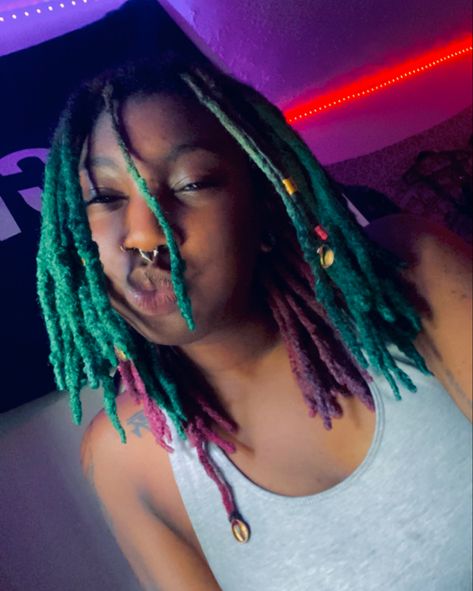 #dyedlocs #greenlocs #purplehair #locjourney #locs #locsforwomen Green Locs, Purple Locs, Angel Hair, Natural Hair Inspiration, Locs Hairstyles, Purple And Green, Purple Hair, Purple Green, Locs