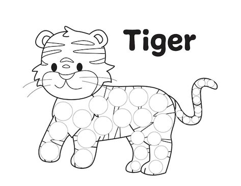 Tiger Dot Marker Coloring Page Tiger Crafts For Toddlers, Tiger Activities, Dot Markers Art, Dot Marker Printables, Marker Coloring, Dot Marker Activities, Bee Family, Tiger Kids, Dotted Drawings