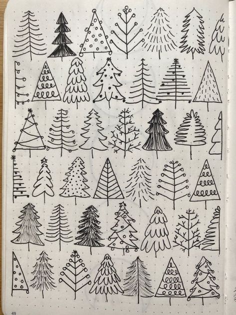 Christmas Tree Doodles Easy, Doodle Christmas Tree, Tree Doodle Simple, Christmas Tree Line Drawing, Line Drawing Tree, Trees Doodle, Christmas Tree Doodles, Christmas Tree Doodle, Doodle Trees