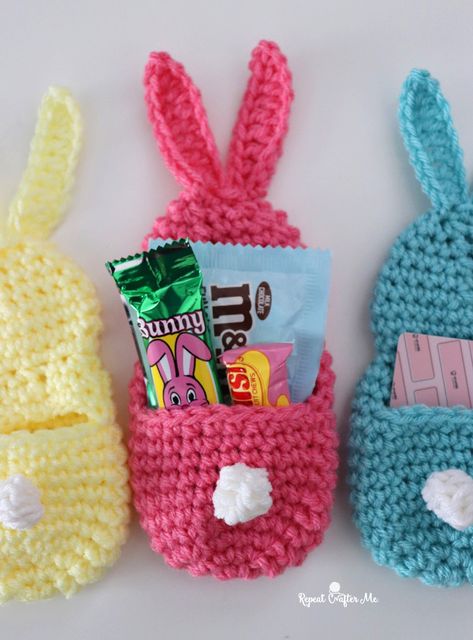 Spring Time Crochet Ideas, Easter Crochet Patterns Free Easy, 30 Minute Crochet Projects, Crochet Bunny Bag, Easter Pots, Bunny Cups, Crochet Spring Patterns, Easter Crochet Patterns Free, Crochet Easter Bunny